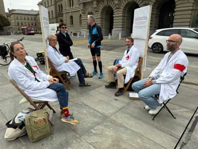 Image for Swiss medics start hunger protest over Gaza outside parliament