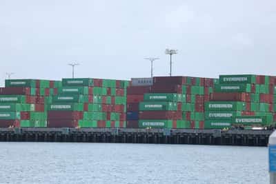Image for Tariff-fueled surge in container shipping rates shows signs of peaking